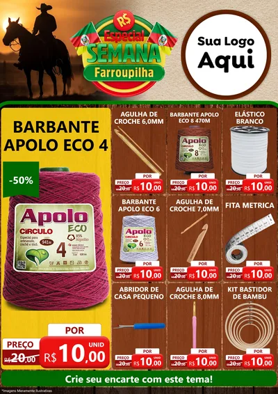 Modelo de Encarte para Encarte A4 Vertical com o tema Especial Semana Farroupilha para Armarinho e Aviamentos