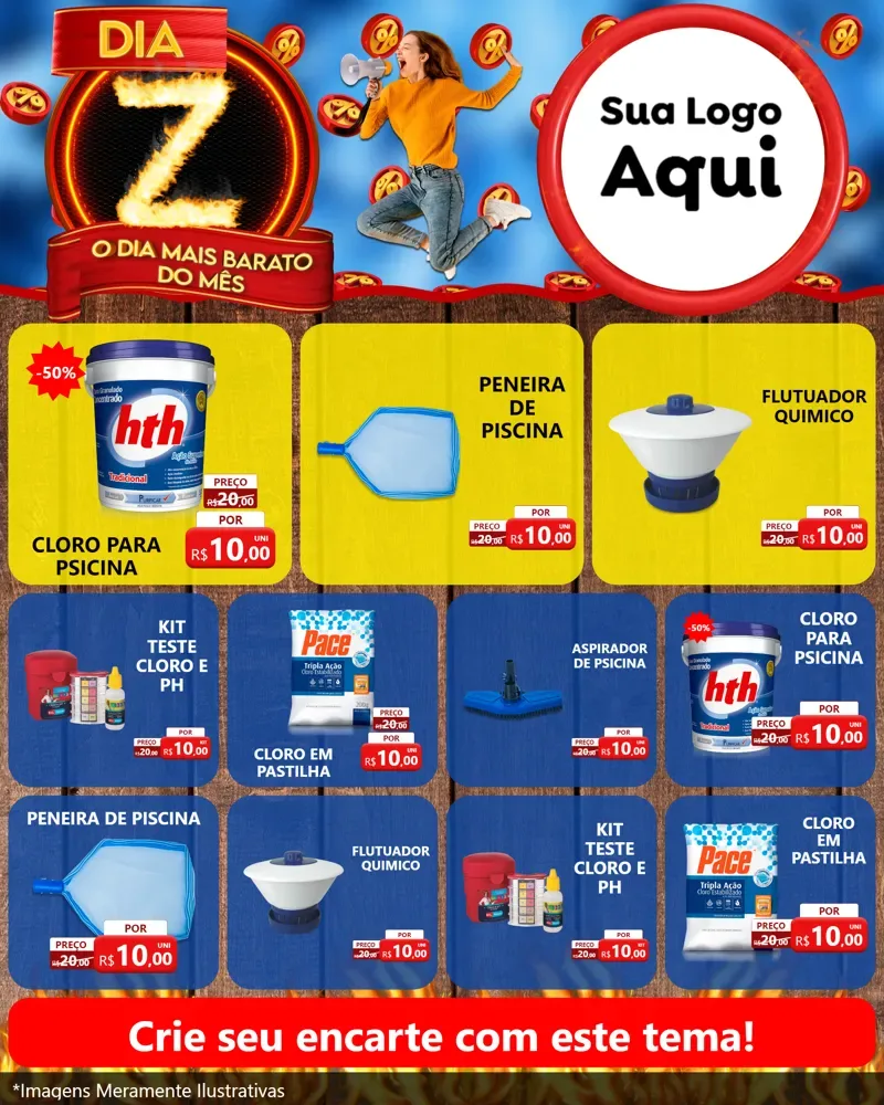 Modelo de Rede Social para Feed Instagram com o tema Dia Z - O Dia Mais Barato Do Mês para Produtos para Piscina