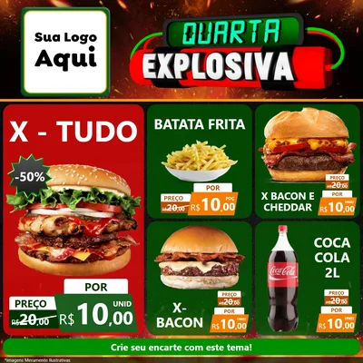 Modelo de Rede Social para Feed Facebook com o tema Quarta Explosiva para Hamburgueria