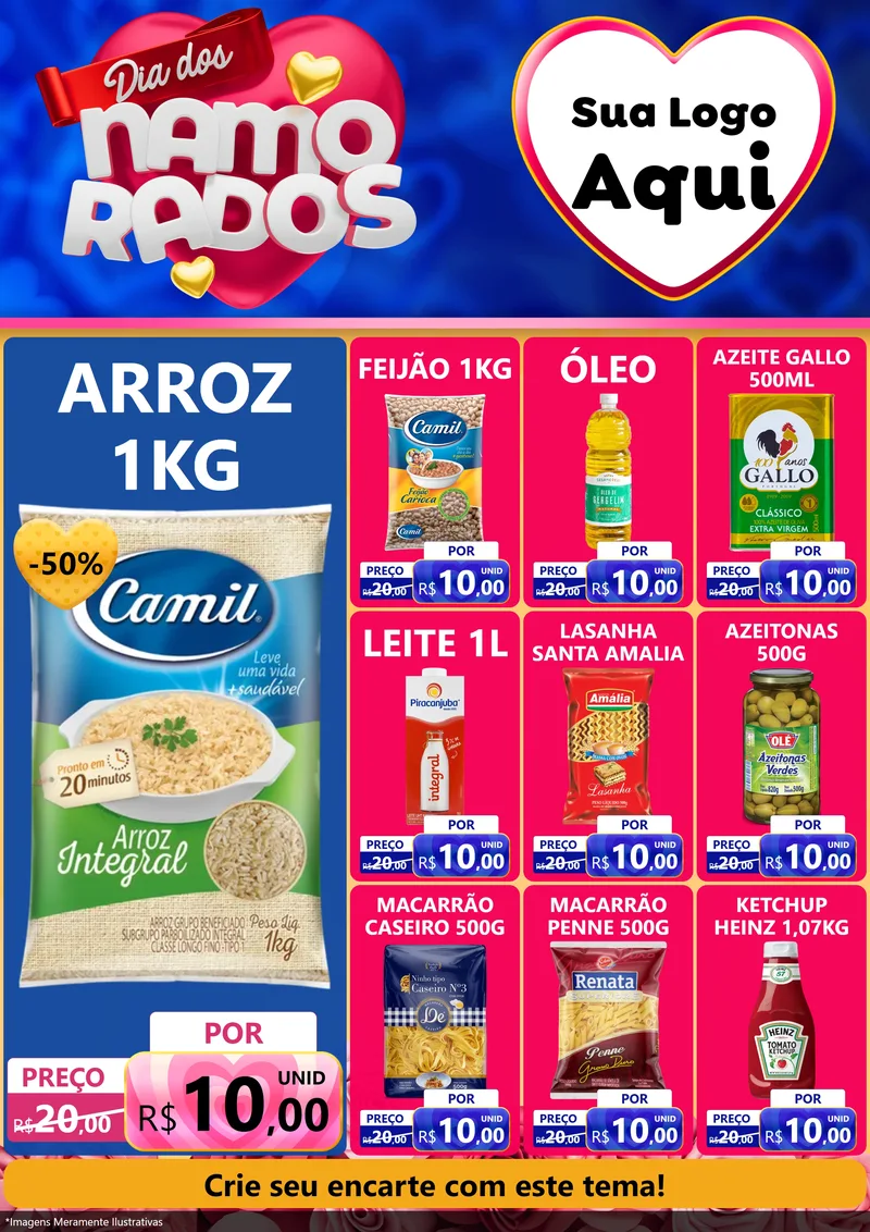 Modelo de Encarte para Encarte A4 Vertical com o tema Dia dos namorados para Supermercado