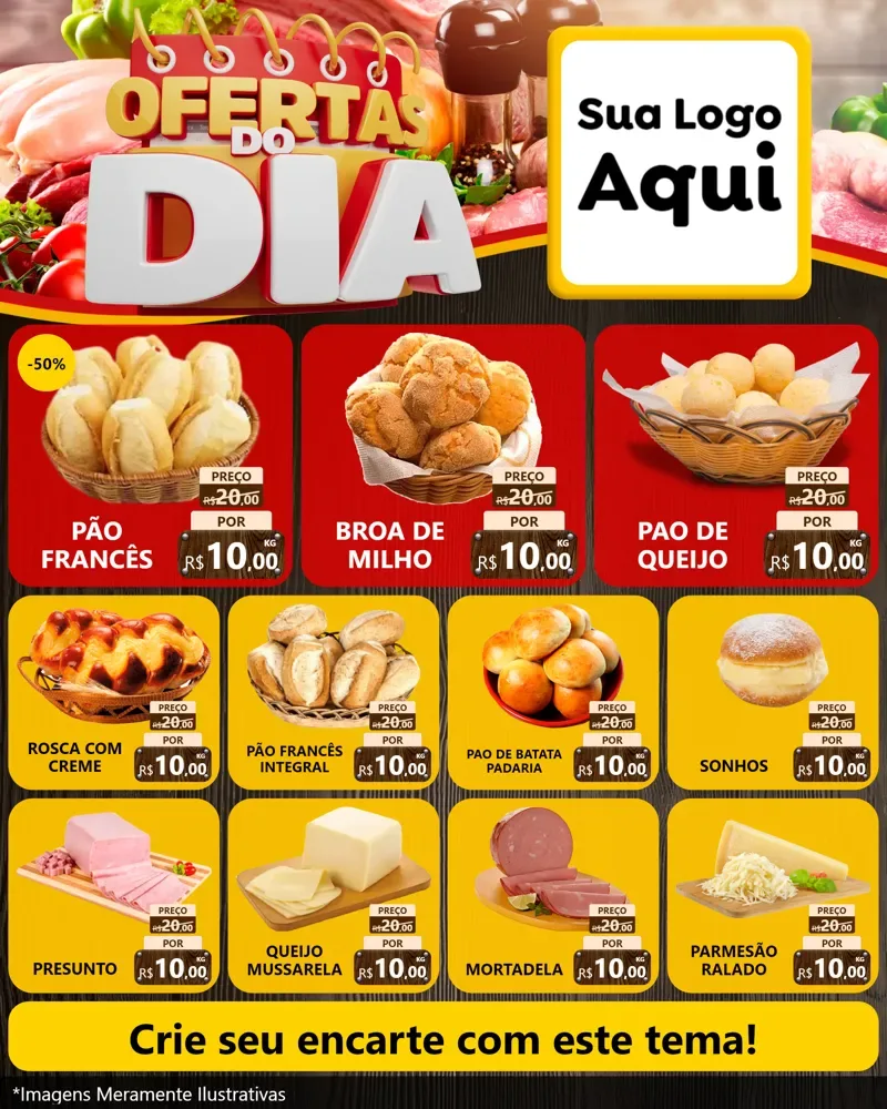 Modelo de Rede Social para Feed Instagram com o tema Ofertas do Dia para Padaria