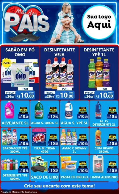 Modelo de Encarte para Encarte Grande com o tema Mês Dos Pais para Produtos de Limpeza