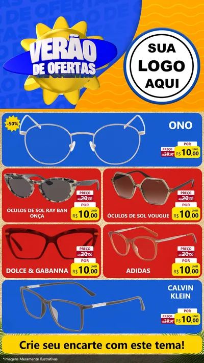 Modelo de TV para TV Vertical com o tema Verão de Ofertas para Óticas