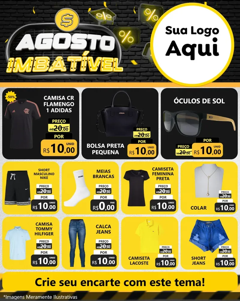 Modelo de Rede Social para Feed Instagram com o tema Agosto Imbatível para Roupas e acessórios