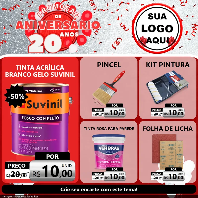 Modelo de Rede Social para Feed Facebook com o tema Promoção de Aniversário - 20 Anos para Tintas e Ferramentas