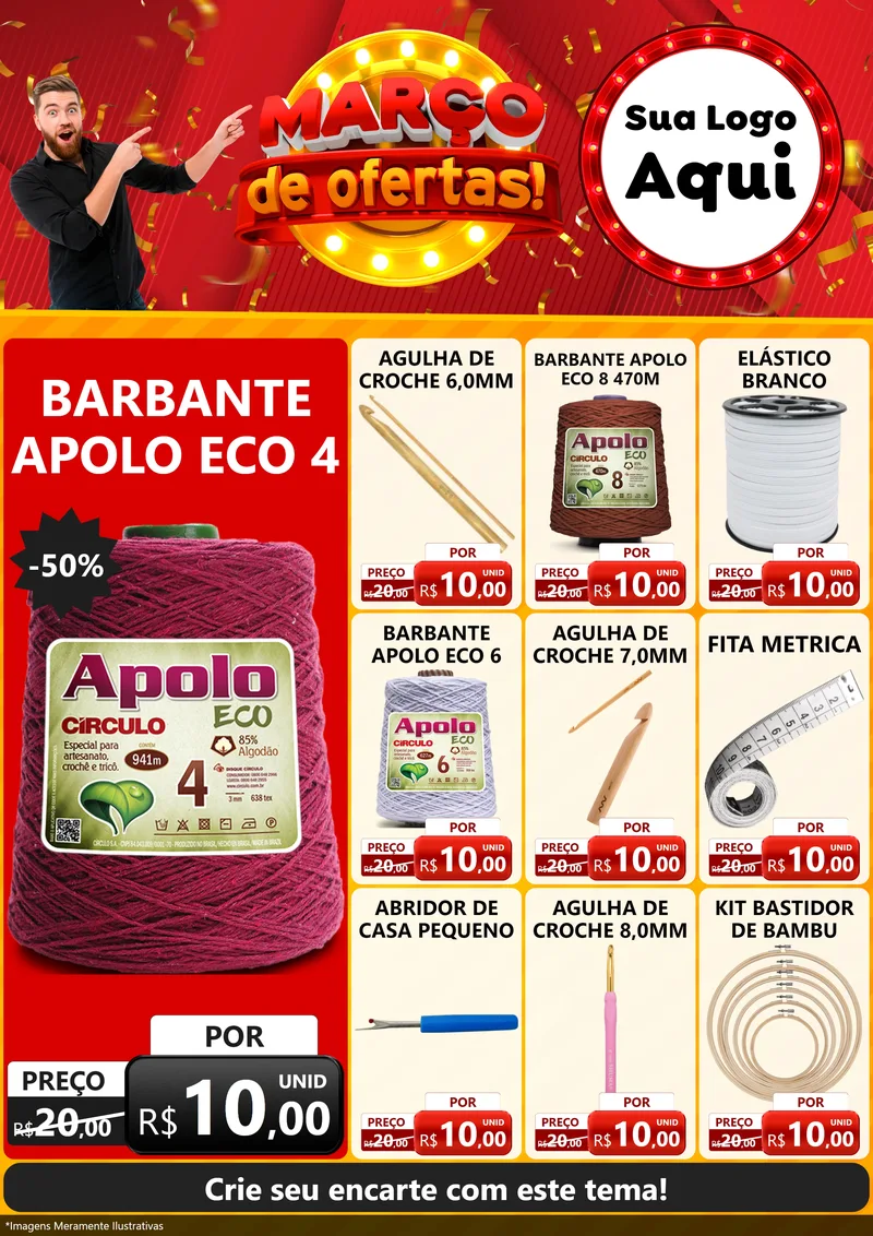 Modelo de Encarte para Encarte A4 Vertical com o tema Março de Ofertas! para Armarinho e Aviamentos
