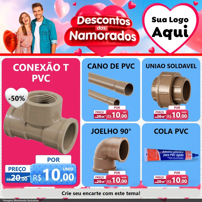 Modelo de Rede Social para Feed Facebook com o tema Descontos dos Namorados para Tubos e conexões