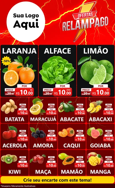 Modelo de Encarte para Encarte Grande com o tema Ofertas Relâmpago para Hortifrúti