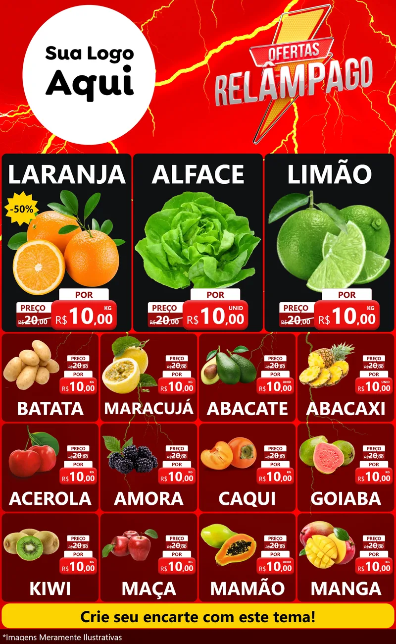 Modelo de Encarte para Encarte Grande com o tema Ofertas Relâmpago para Hortifrúti