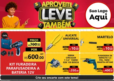 Modelo de Encarte para Encarte A4 Horizontal com o tema Aproveite e Leve Também para Maquinas e Ferramentas
