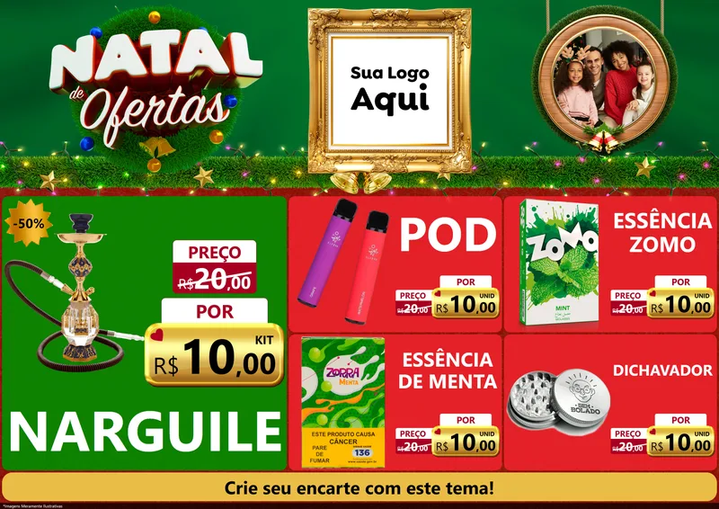 Modelo de Encarte para Encarte A4 Horizontal com o tema Natal de Ofertas para Tabacaria