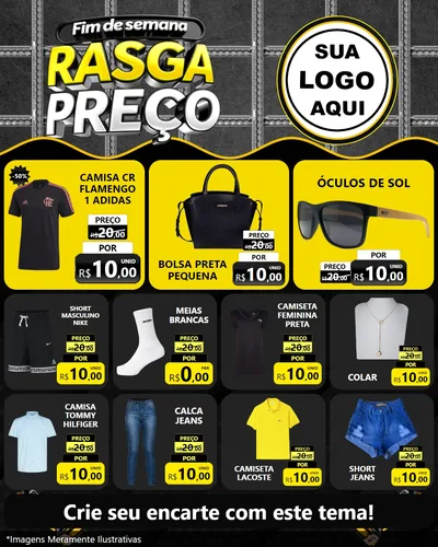 Modelo de Rede Social para Feed Instagram com o tema Fim de Semana Rasga Preço para Roupas e acessórios