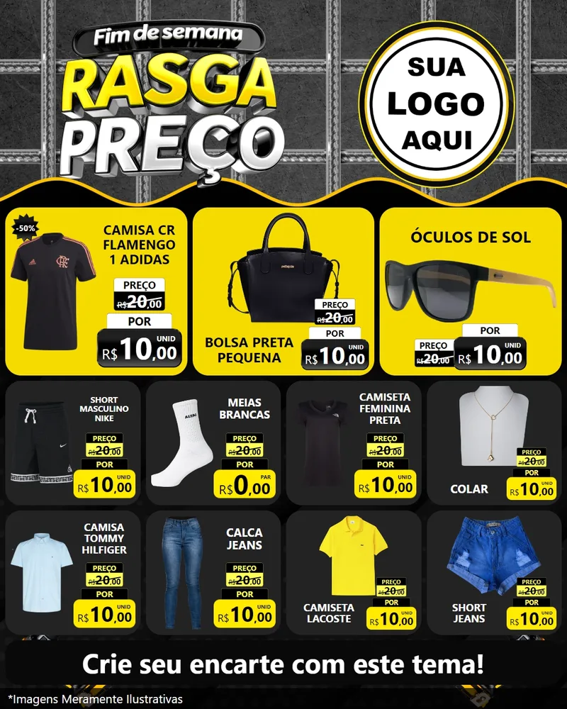 Modelo de Rede Social para Feed Instagram com o tema Fim de Semana Rasga Preço para Roupas e acessórios
