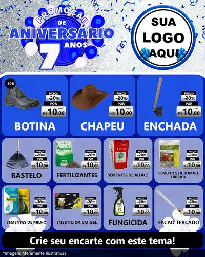 Modelo de Rede Social para Feed Instagram com o tema Promoção de Aniversário - 7 Anos para Agropecuária