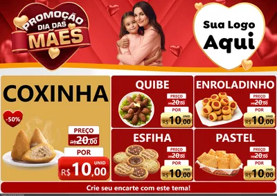 Modelo de Encarte para Encarte A4 Horizontal com o tema Promoção Dia das Mães para Salgadaria