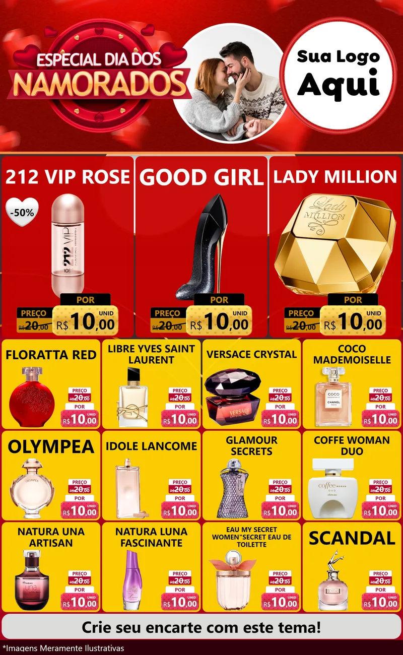 Modelo de Encarte para Encarte Grande com o tema Especial Dia Dos Namorados para Perfumes