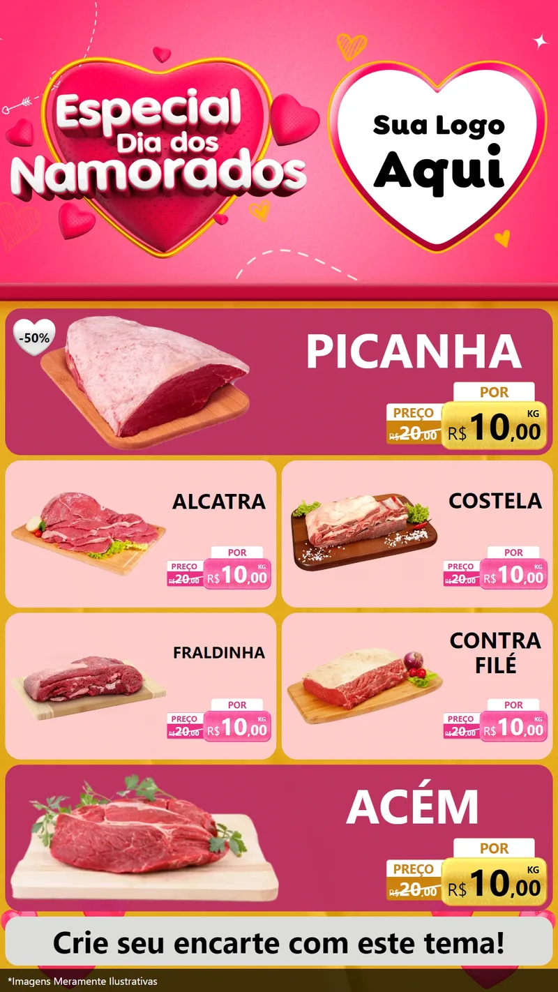 Modelo de TV para TV Vertical com o tema Especial Dia dos Namorados para Açougue
