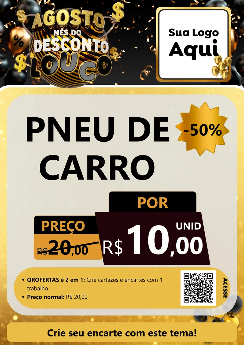 Modelo de Cartaz para Cartaz A4 Vertical com o tema Agosto Mês do Desconto Louco para Auto peças