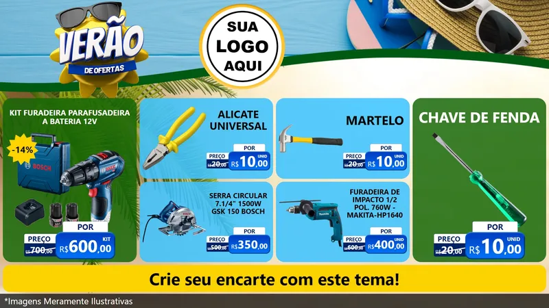 Modelo de TV para TV Horizontal com o tema Verão de Ofertas para Maquinas e Ferramentas