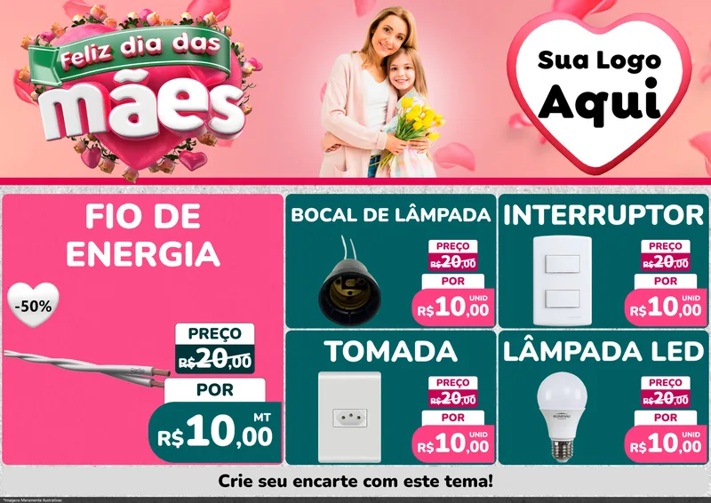 Modelo de Encarte para Encarte A4 Horizontal com o tema Feliz Dia das Mães para Materiais Elétricos