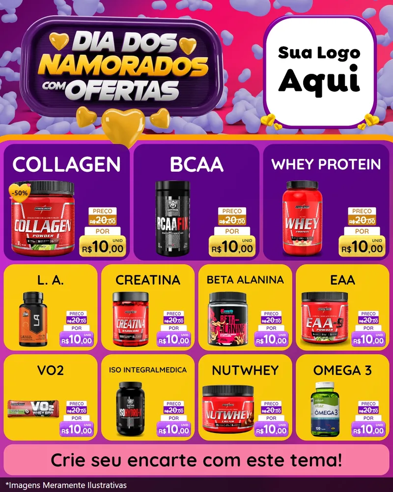 Modelo de Rede Social para Feed Instagram com o tema Dia Dos Namorados Com Ofertas para Suplementos alimentares
