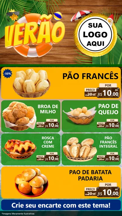 Modelo de TV para TV Vertical com o tema Verão para Padaria