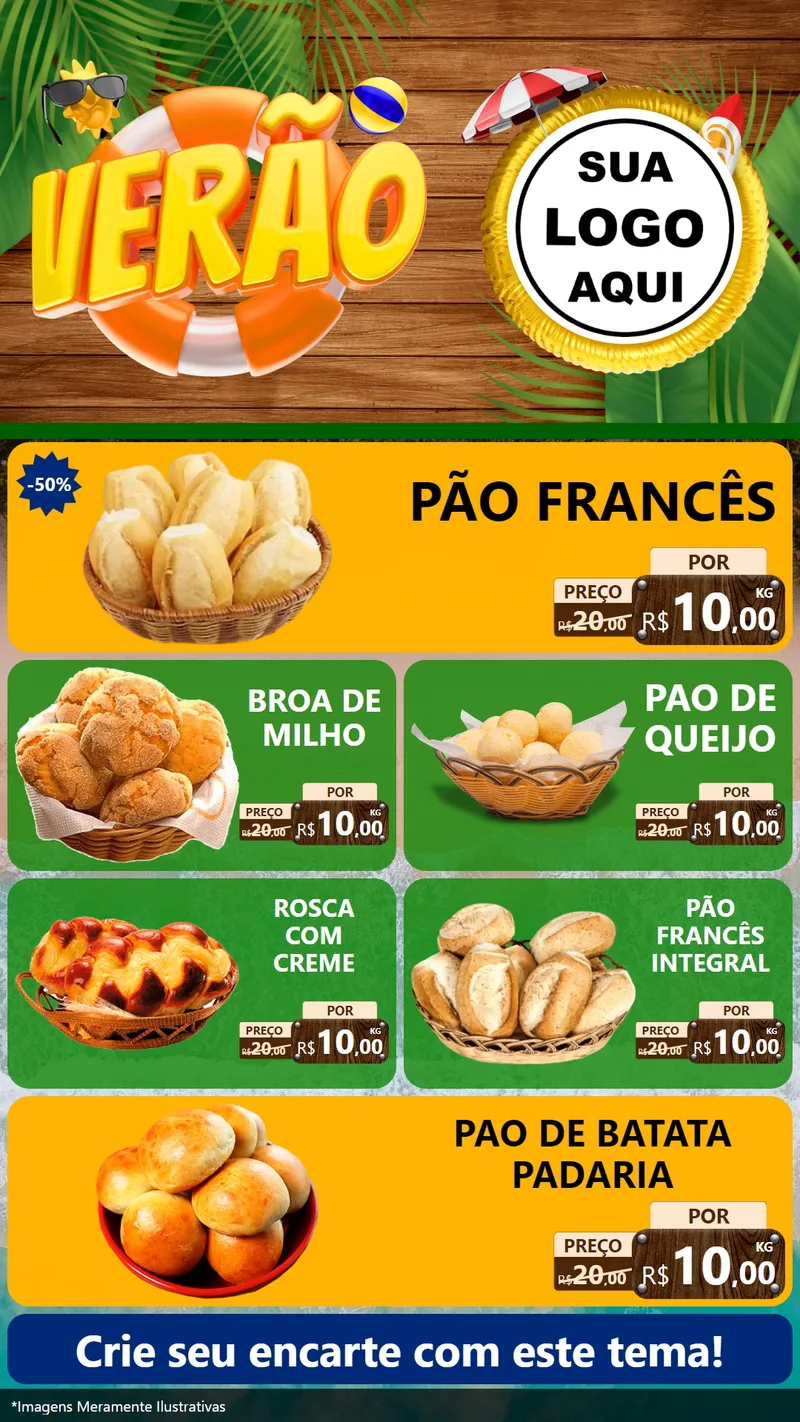 Modelo de TV para TV Vertical com o tema Verão para Padaria