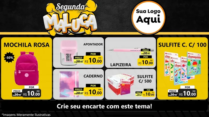 Modelo de TV para TV Horizontal com o tema Segunda Maluca para Papelaria