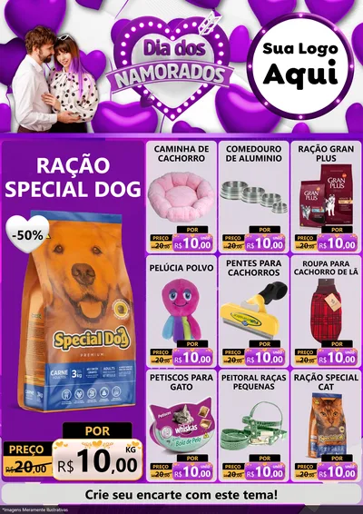 Modelo de Encarte para Encarte A4 Vertical com o tema Dia dos Namorados para Pet Shop