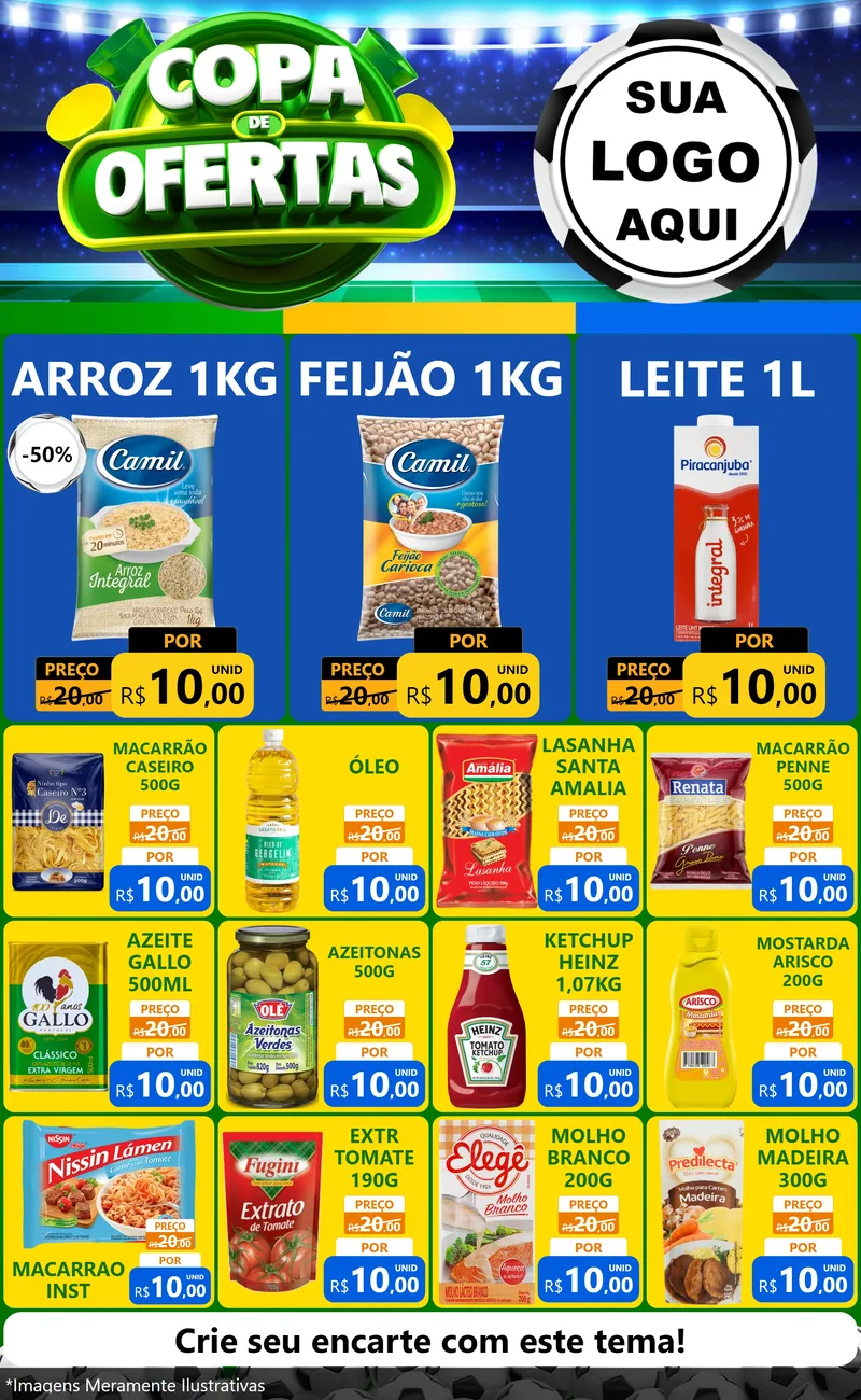 Modelo de Encarte para Encarte Grande com o tema Copa de Ofertas para Supermercado