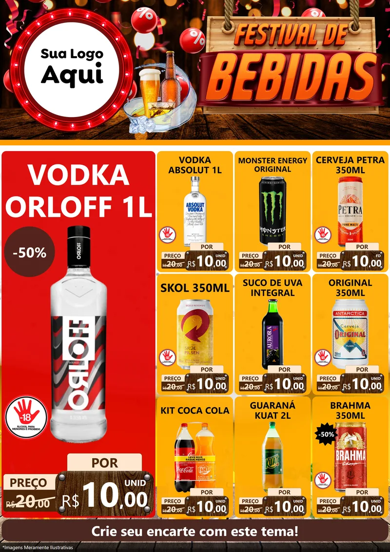 Modelo de Encarte para Encarte A4 Vertical com o tema Festival de Bebidas para Distribuidora de bebidas