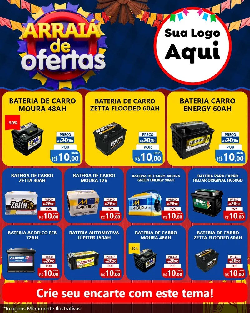 Modelo de Rede Social para Feed Instagram com o tema Arraiá de Ofertas para Baterias Elétricas