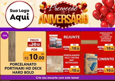 Modelo de Encarte para Encarte A4 Horizontal com o tema Promoção de Aniversário para Pisos e revestimentos