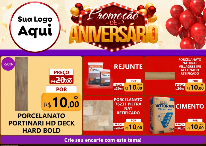 Modelo de Encarte para Encarte A4 Horizontal com o tema Promoção de Aniversário para Pisos e revestimentos