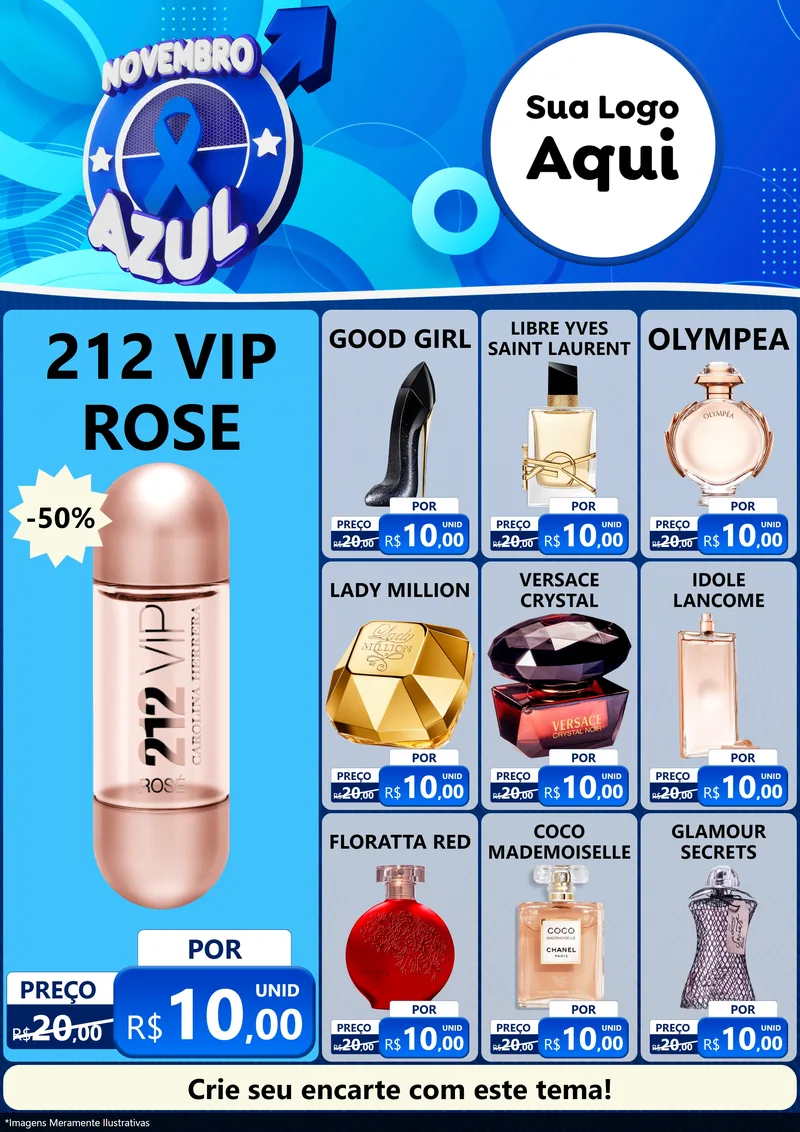 Modelo de Encarte para Encarte A4 Vertical com o tema Novembro Azul para Perfumes
