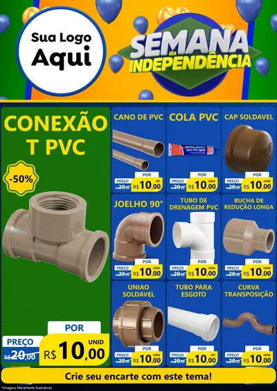 Modelo de Encarte para Encarte A4 Vertical com o tema Semana da Independência para Tubos e conexões