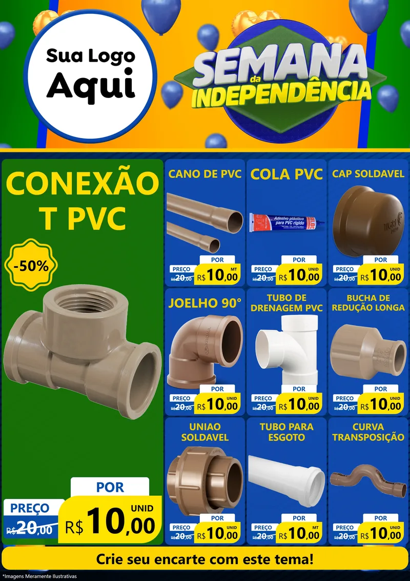 Modelo de Encarte para Encarte A4 Vertical com o tema Semana da Independência para Tubos e conexões