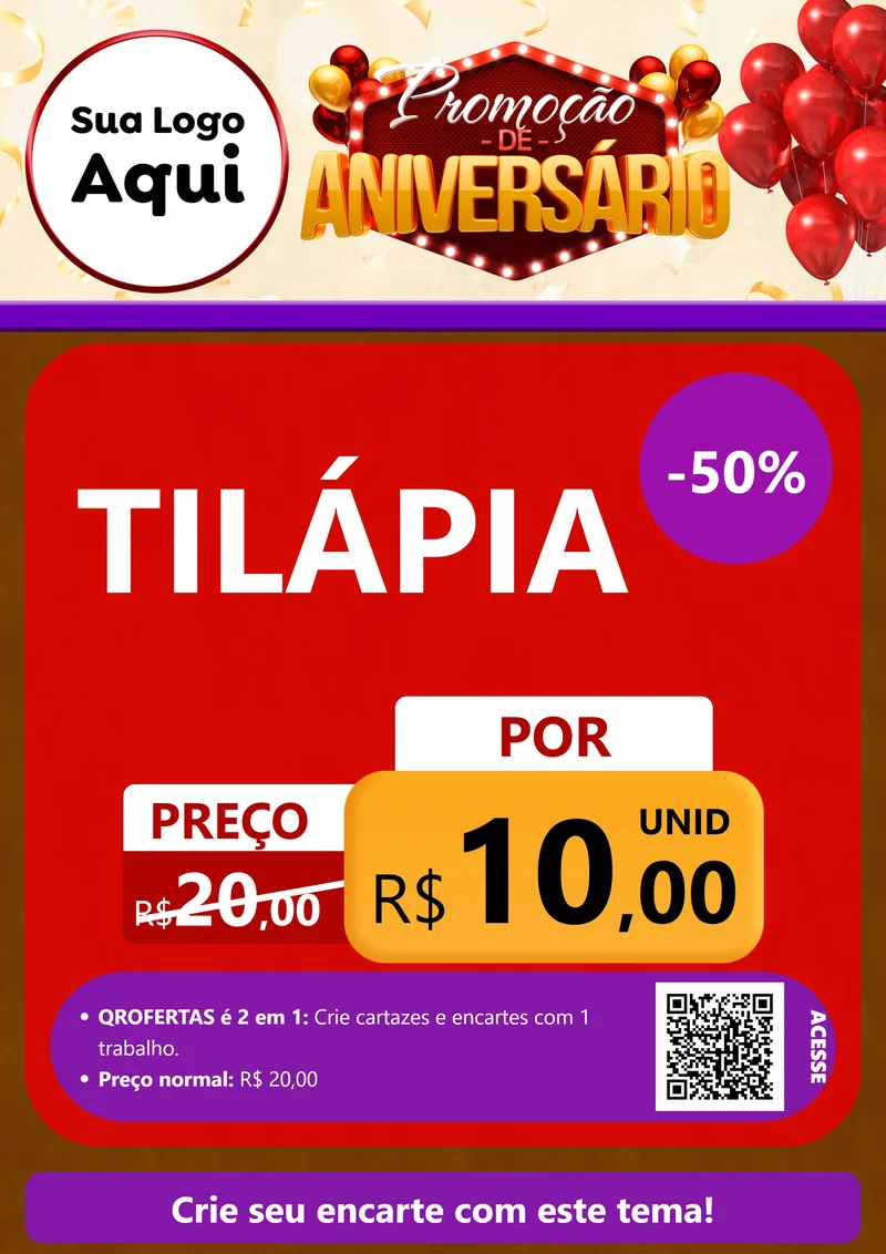 Modelo de Cartaz para Cartaz A4 Vertical com o tema Promoção de Aniversário para Peixaria