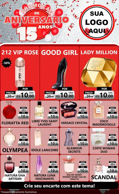 Modelo de Encarte para Encarte Grande com o tema Promoção de Aniversário - 15 Anos para Perfumes