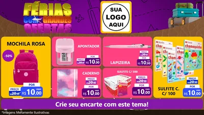 Modelo de TV para TV Horizontal com o tema Férias com Grandes Ofertas para Papelaria