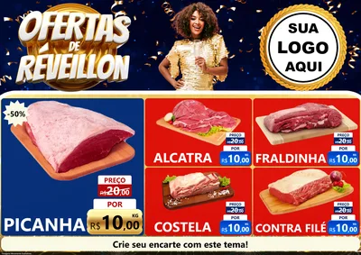Modelo de Encarte para Encarte A4 Horizontal com o tema Ofertas de Réveillon para Açougue