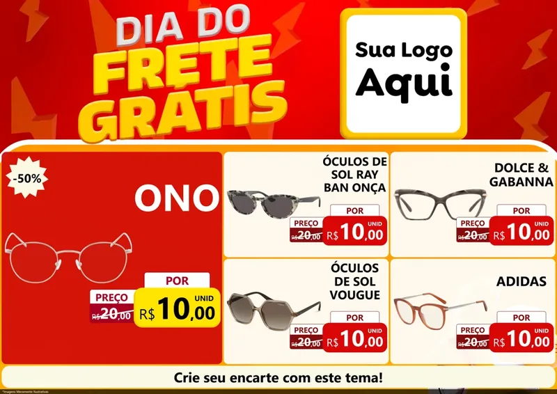 Modelo de Encarte para Encarte A4 Horizontal com o tema Dia do Frete Grátis para Óticas