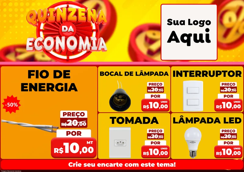 Modelo de Encarte para Encarte A4 Horizontal com o tema Quinzena Da Economia para Materiais Elétricos