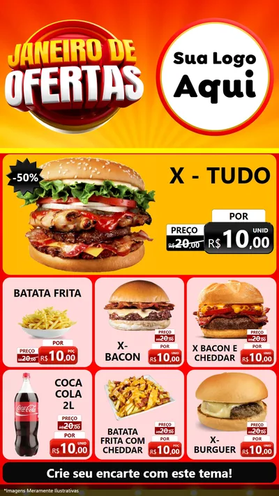 Modelo de Rede Social para Stories com o tema Janeiro de Ofertas para Hamburgueria