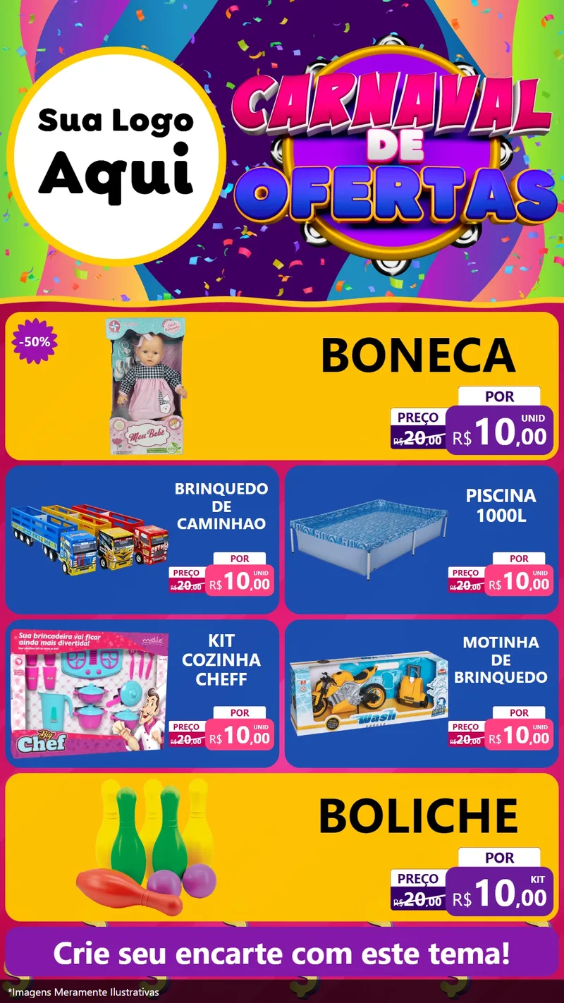 Modelo de TV para TV Vertical com o tema Carnaval de Ofertas para Brinquedos