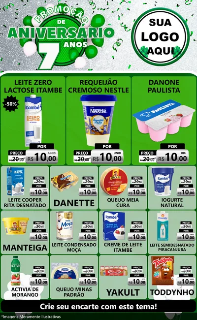 Modelo de Encarte para Encarte Grande com o tema Promoção de Aniversário - 7 Anos para Frios e Laticínios