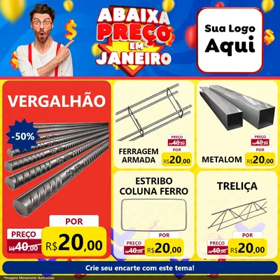 Modelo de Rede Social para Feed Facebook com o tema Abaixa Preço em Janeiro para Ferragens