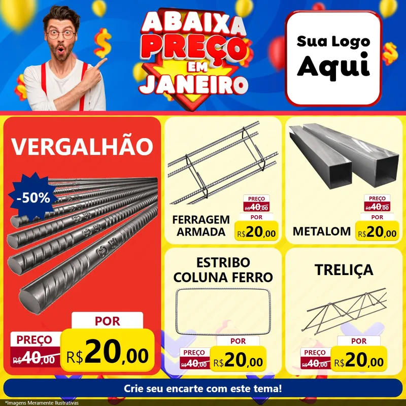 Modelo de Rede Social para Feed Facebook com o tema Abaixa Preço em Janeiro para Ferragens