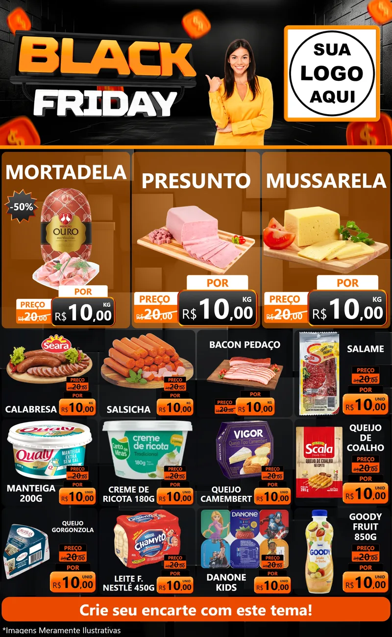 Modelo de Encarte para Encarte Grande com o tema Black Friday para Frios e Laticínios