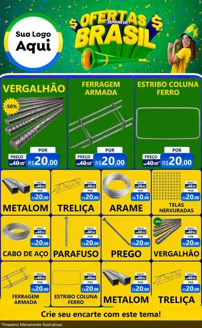 Modelo de Encarte para Encarte Grande com o tema Ofertas Semana do Brasil para Ferragens